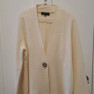 JONES NEW YORK Sweater Boiled Wool Button Front Cream Knit Embellished Button XL